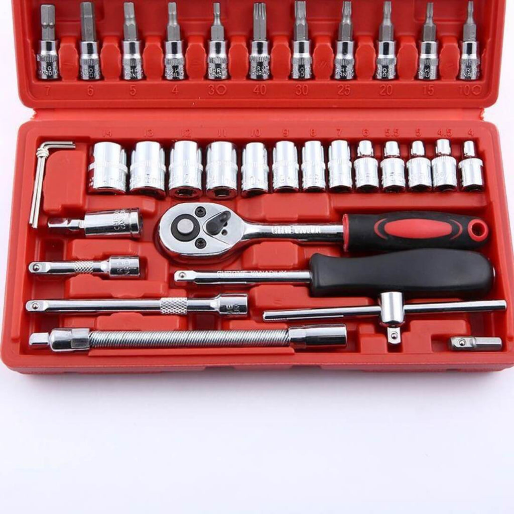 Jogo Promoção Catraca Reversível Soquetes 46 Peças + Maleta