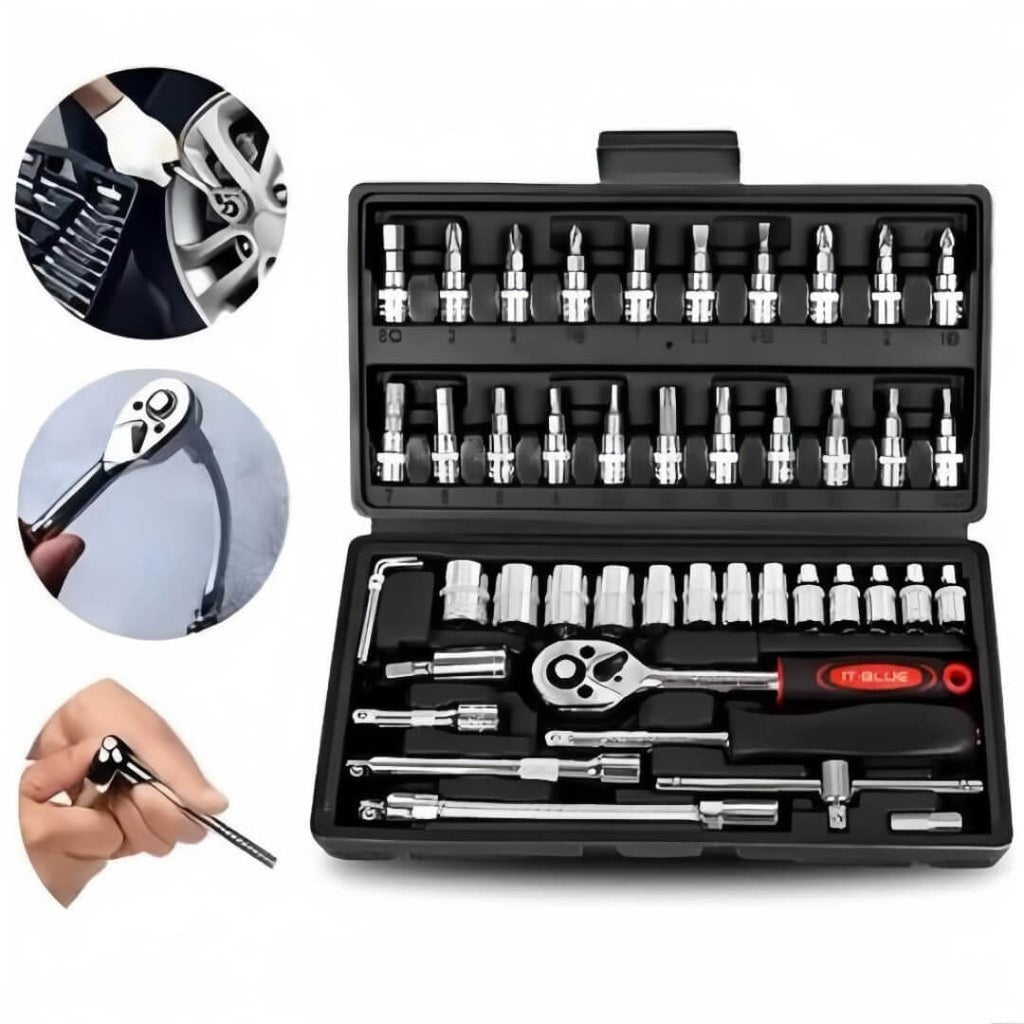 Jogo Promoção Catraca Reversível Soquetes 46 Peças + Maleta