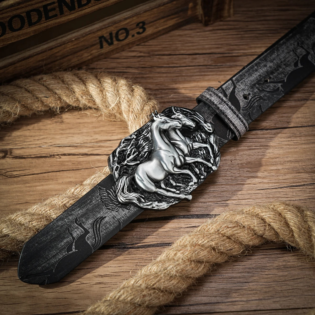 Cinto de Couro Com Dois Cavalos